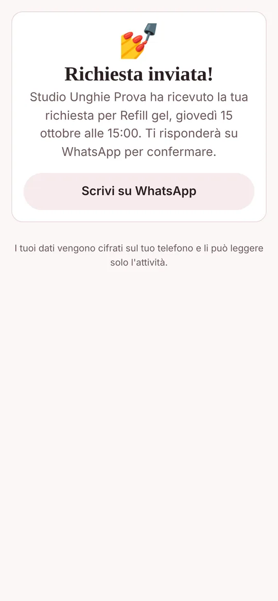 Pagina di prenotazione: richiesta inviata